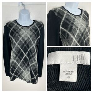 J. Jill Argyle Sweater Size Womens XS Wool Cotton Blend Black White Office‎